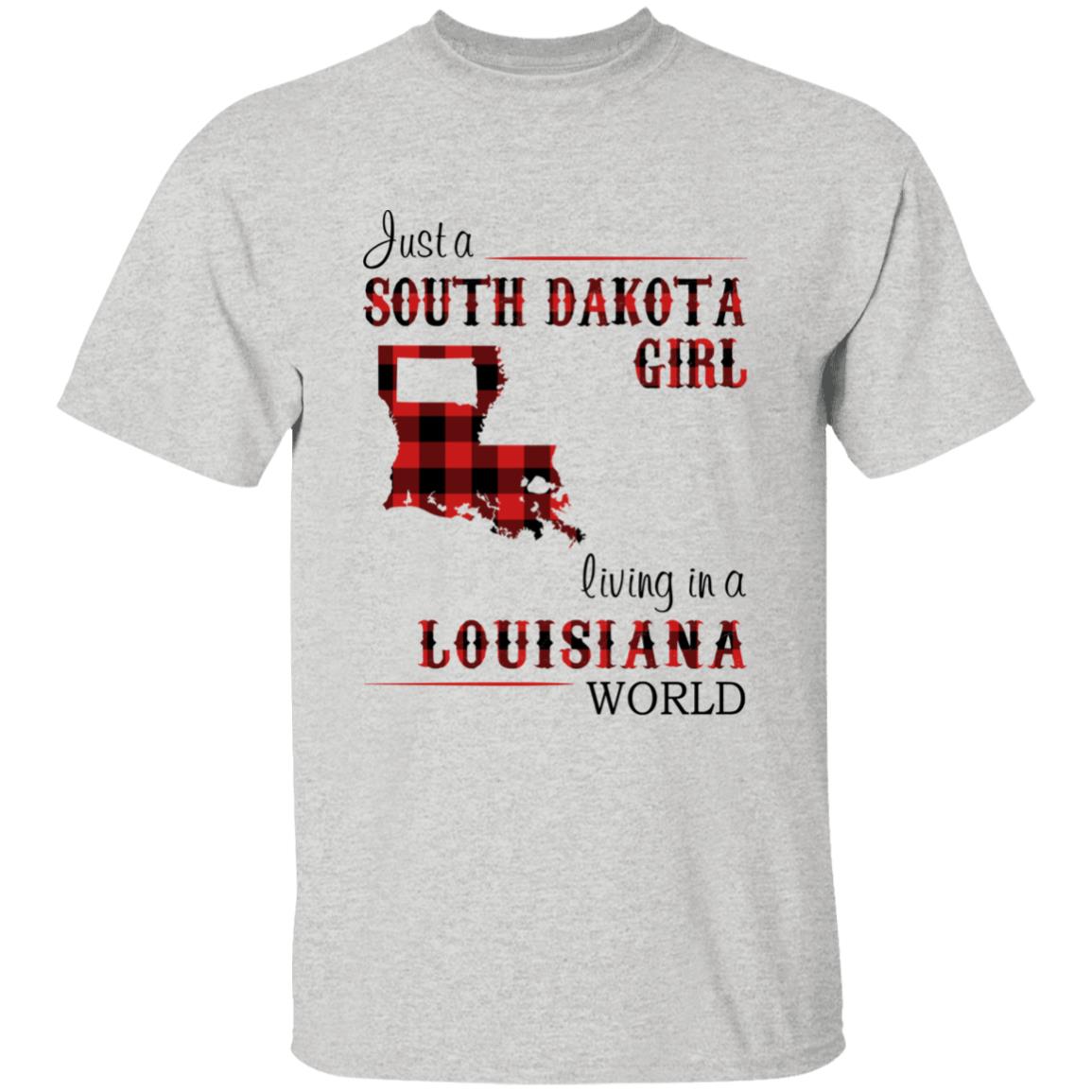 Just A South Dakota Girl Living In A Louisiana World T-shirt - T-shirt Born Live Plaid Red Teezalo