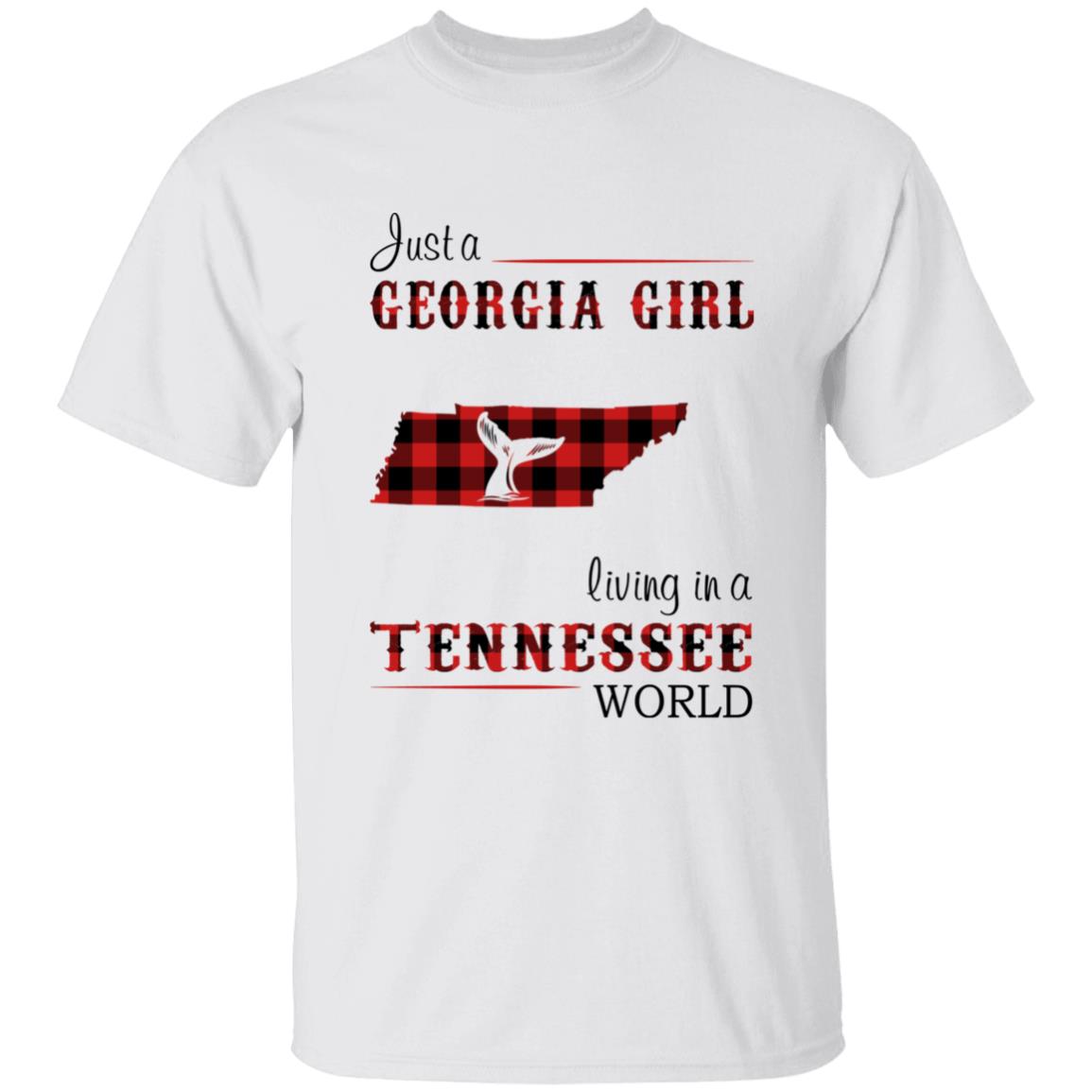 Just A Georgia Girl Living In A Tennessee World T-shirt - T-shirt Born Live Plaid Red Teezalo