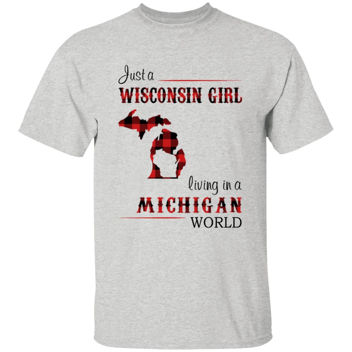 Just A Wisconsin Girl Living In A Michigan World T-shirt - T-shirt Born Live Plaid Red Teezalo