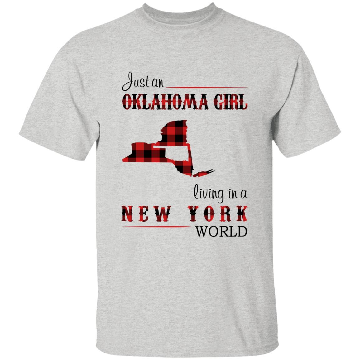 Just An Oklahoma Girl Living In A New York World T-shirt - T-shirt Born Live Plaid Red Teezalo