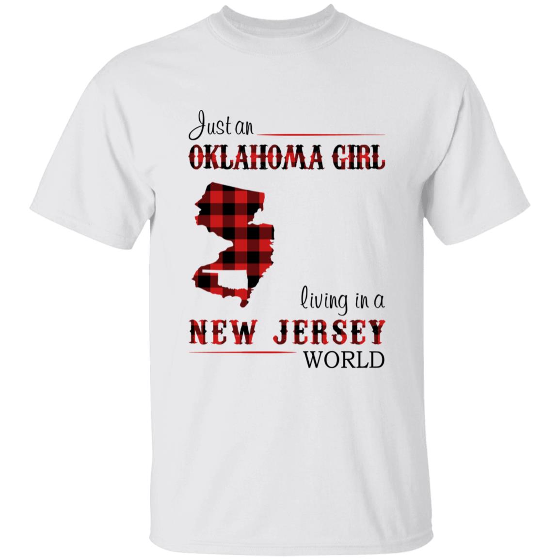 Just An Oklahoma Girl Living In A New Jersey World T-shirt - T-shirt Born Live Plaid Red Teezalo