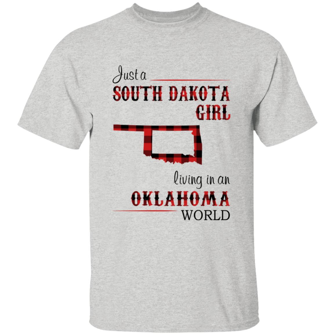 Just A South Dakota Girl Living In An Oklahoma World T-shirt - T-shirt Born Live Plaid Red Teezalo