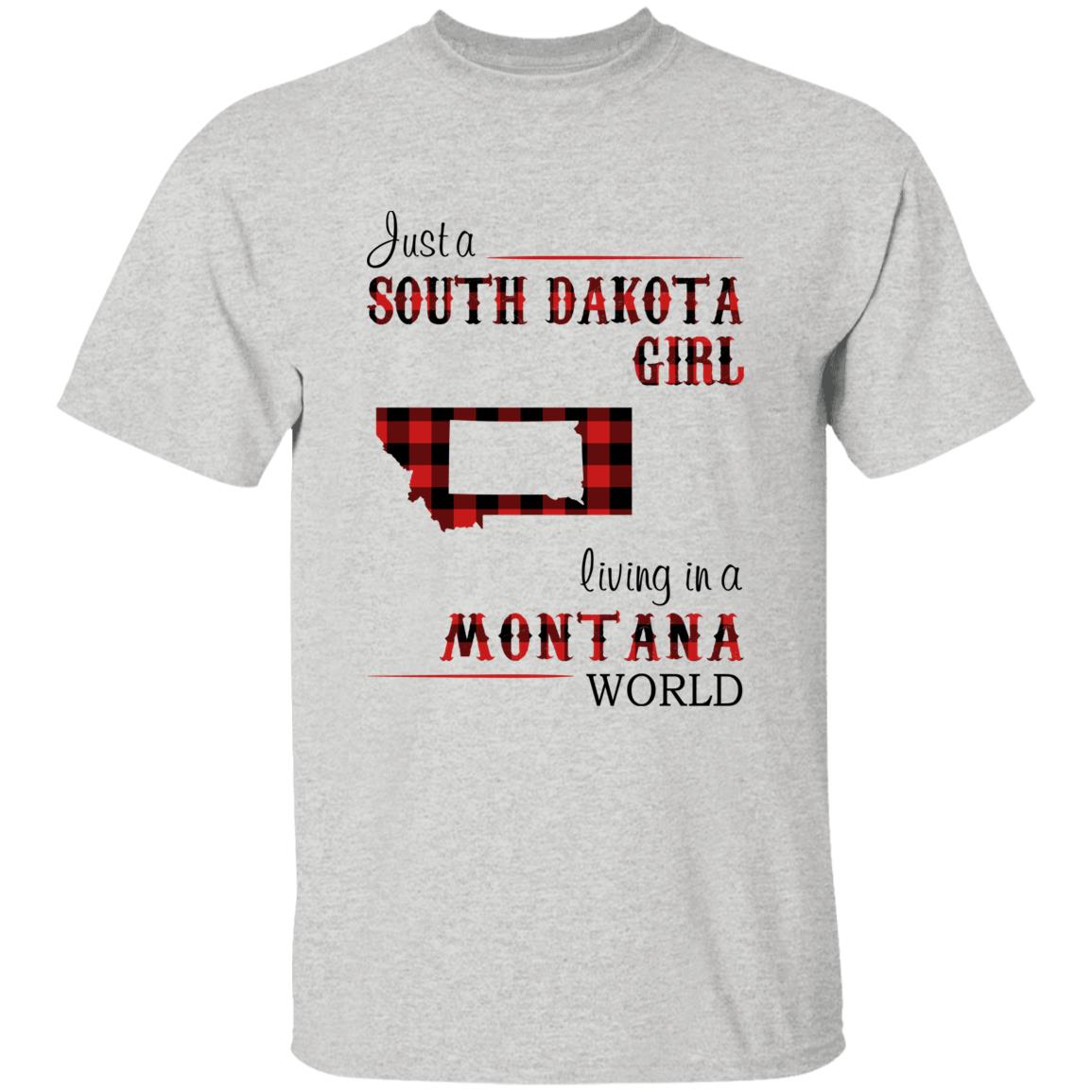 Just A South Dakota Girl Living In A Montana World T-shirt - T-shirt Born Live Plaid Red Teezalo