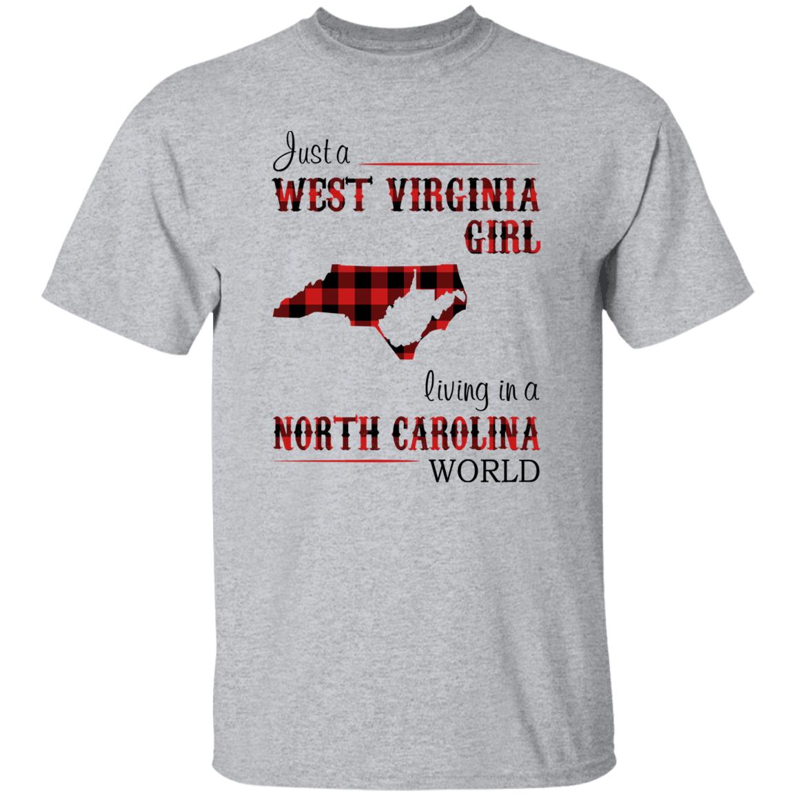 Just A West Virginia Girl Living In A North Carolina World T-shirt - T-shirt Born Live Plaid Red Teezalo
