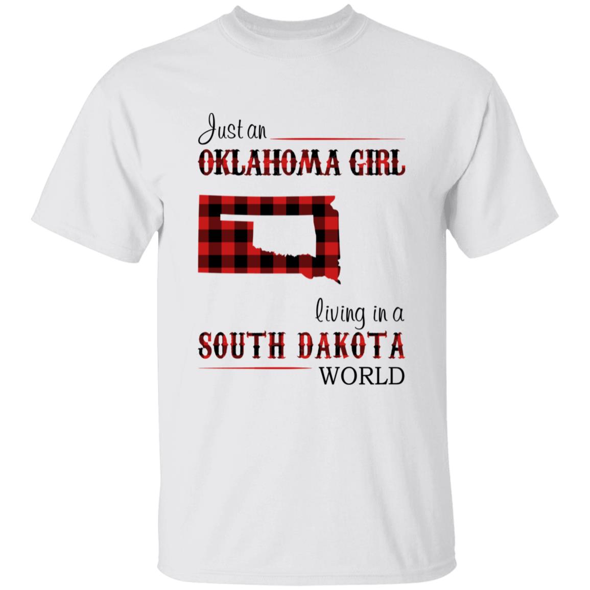 Just An Oklahoma Girl Living In A South Dakota World T-shirt - T-shirt Born Live Plaid Red Teezalo