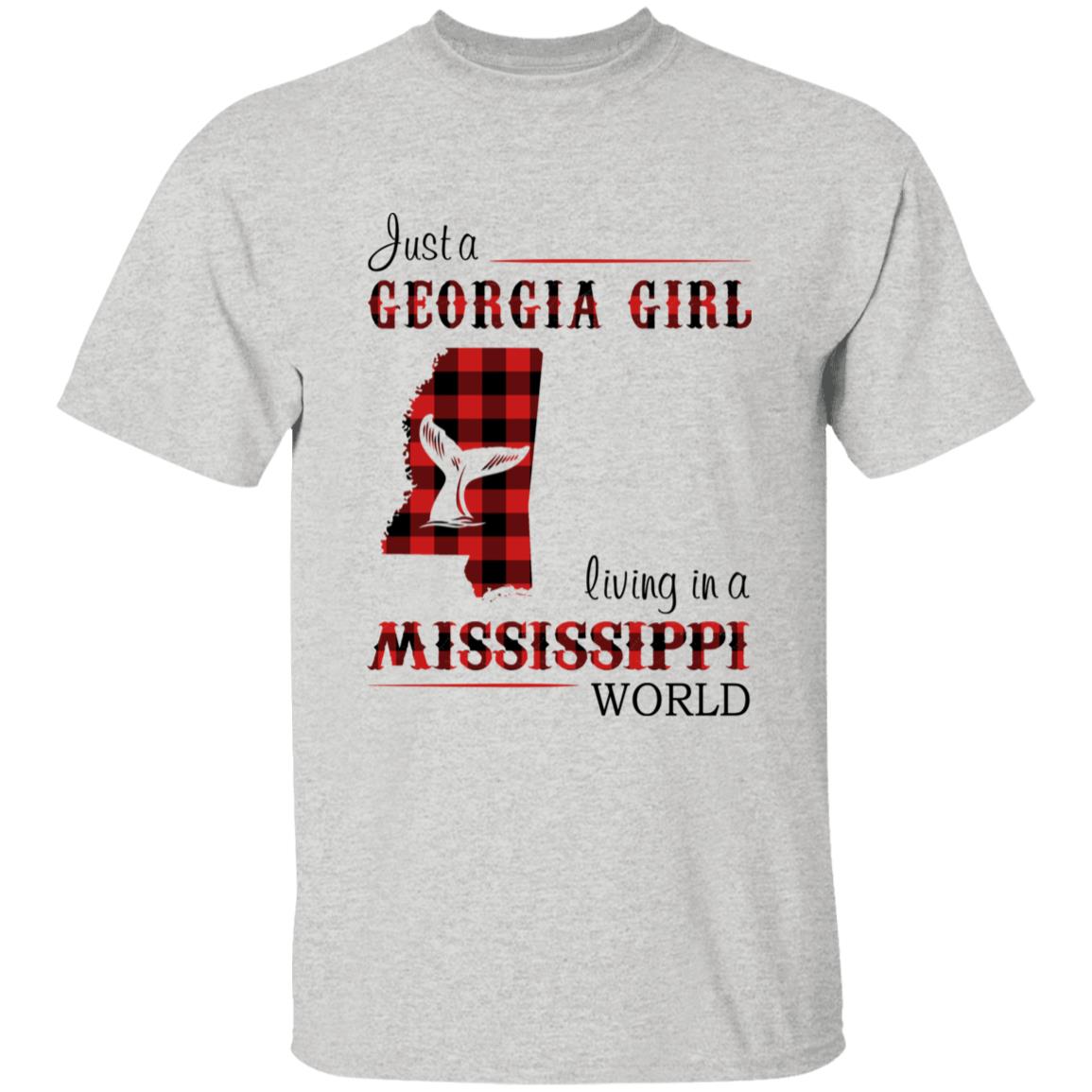 Just A Georgia Girl Living In A Mississippi World T-shirt - T-shirt Born Live Plaid Red Teezalo