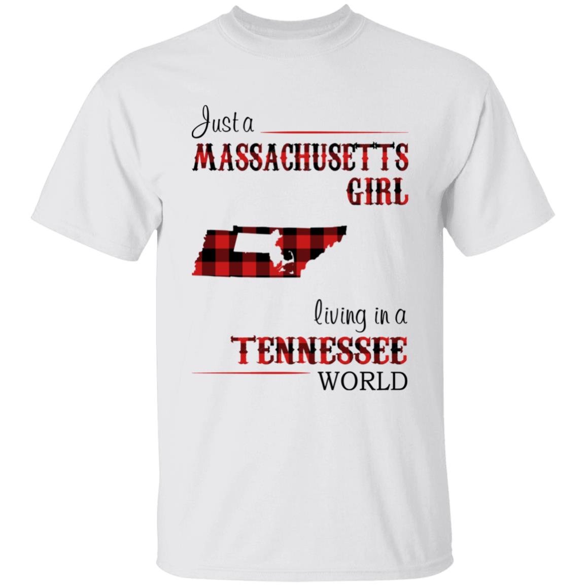 Just A Massachusetts Girl Living In A Tennessee World T-shirt - T-shirt Born Live Plaid Red Teezalo