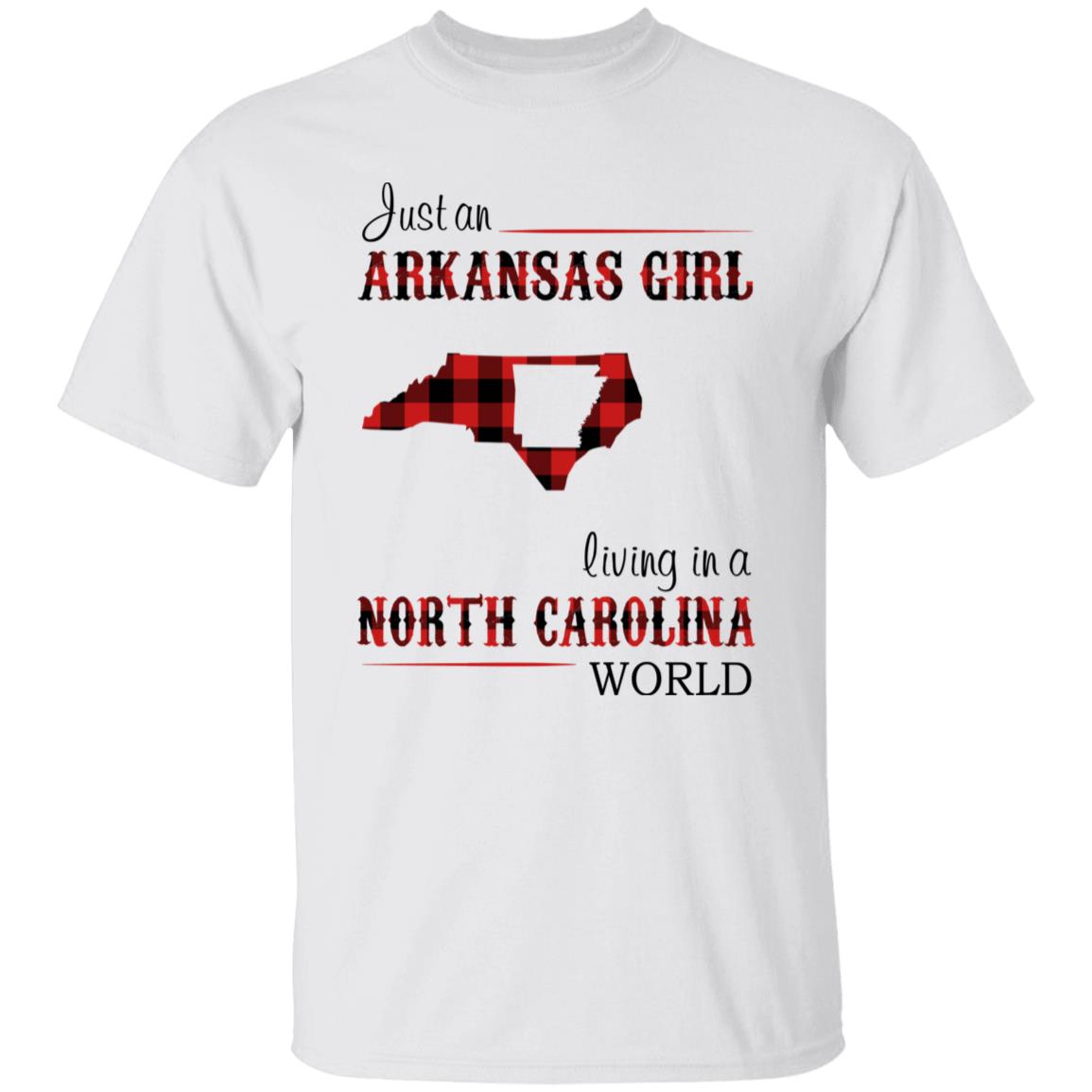 Just An Arkansas Girl Living In A North Carolina World T-shirt - T-shirt Born Live Plaid Red Teezalo