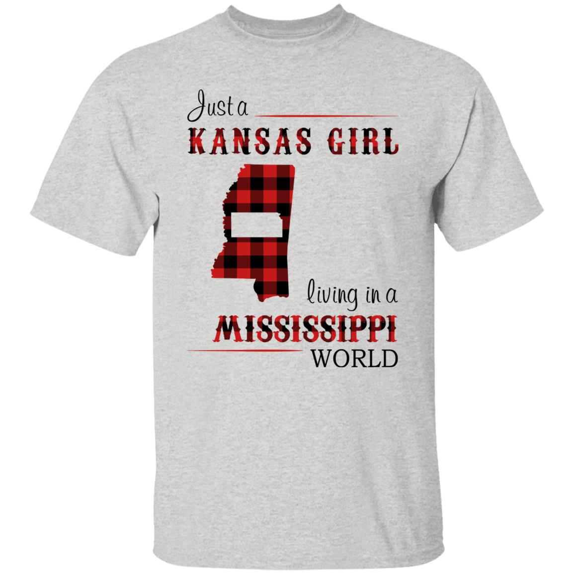 Just A Kansas Girl Living In A Mississippi World T-shirt - T-shirt Born Live Plaid Red Teezalo