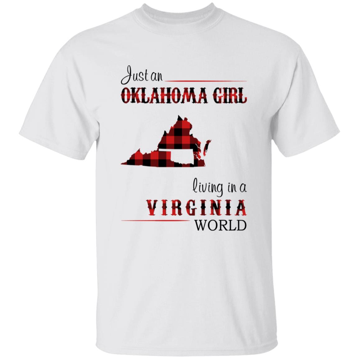 Just An Oklahoma Girl Living In A Virginia World T-shirt - T-shirt Born Live Plaid Red Teezalo