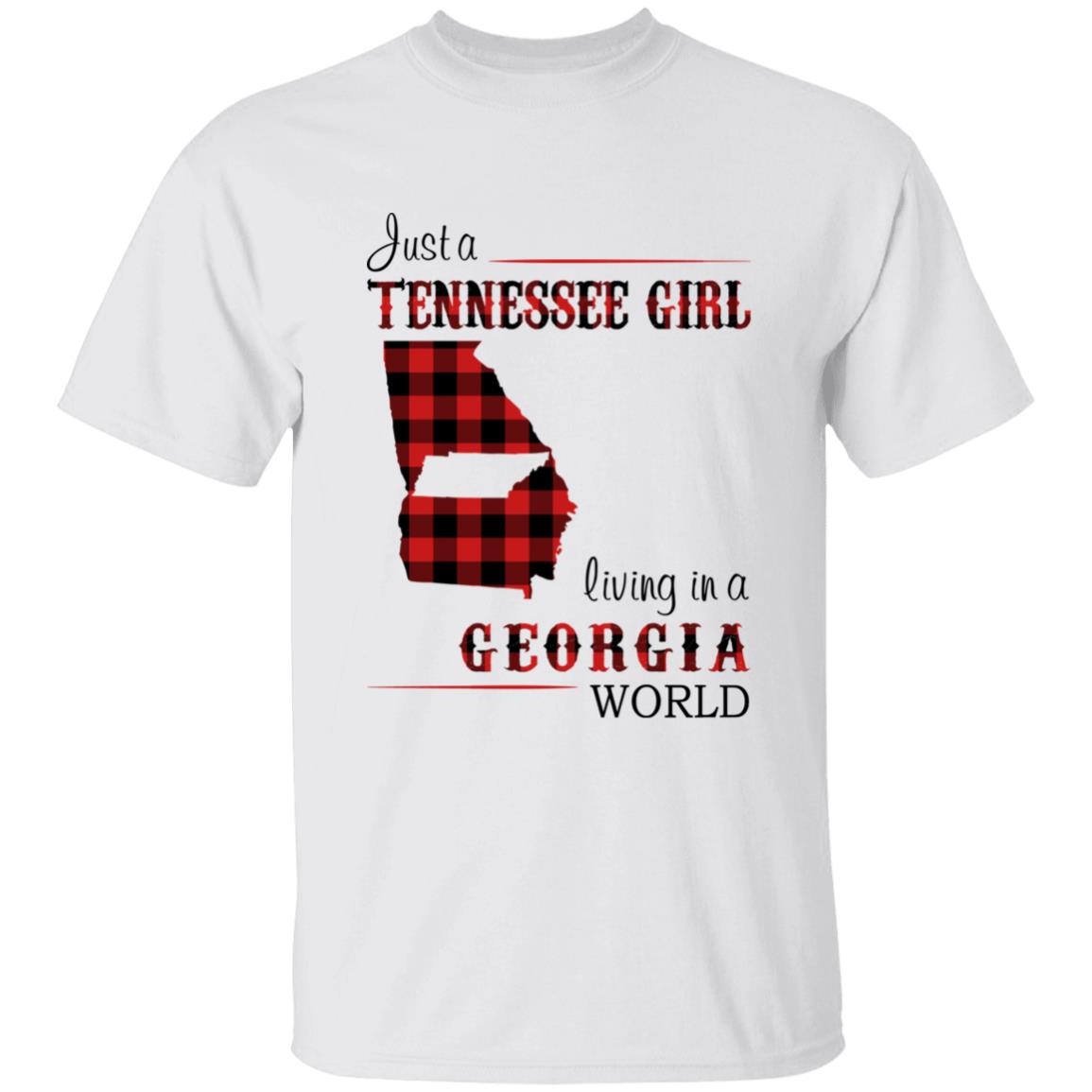 Just A Tennessee Girl Living In A Georgia World T-shirt - T-shirt Born Live Plaid Red Teezalo