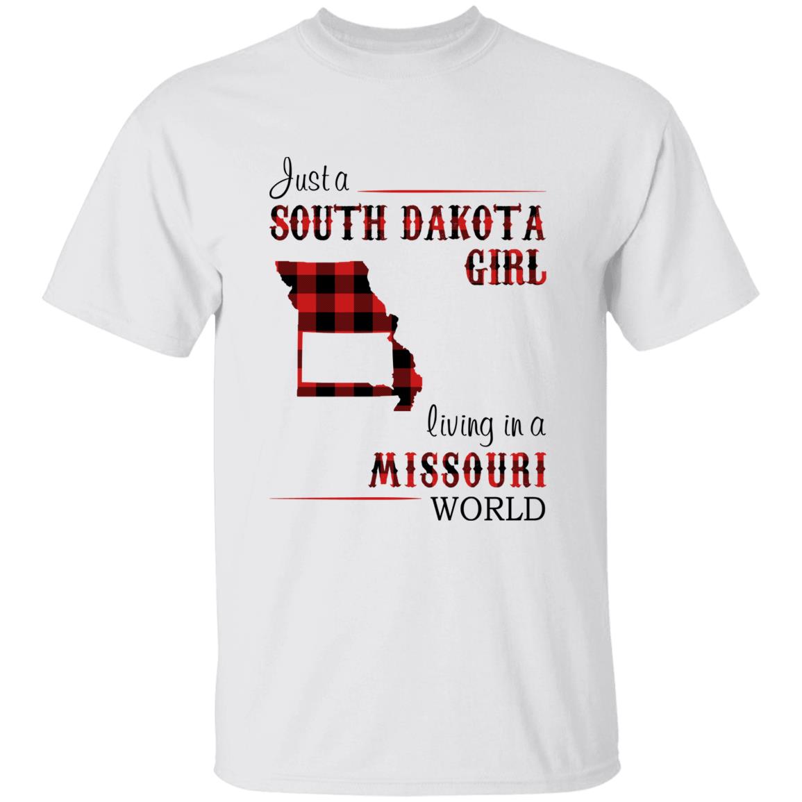 Just A South Dakota Girl Living In A Missouri World T-shirt - T-shirt Born Live Plaid Red Teezalo