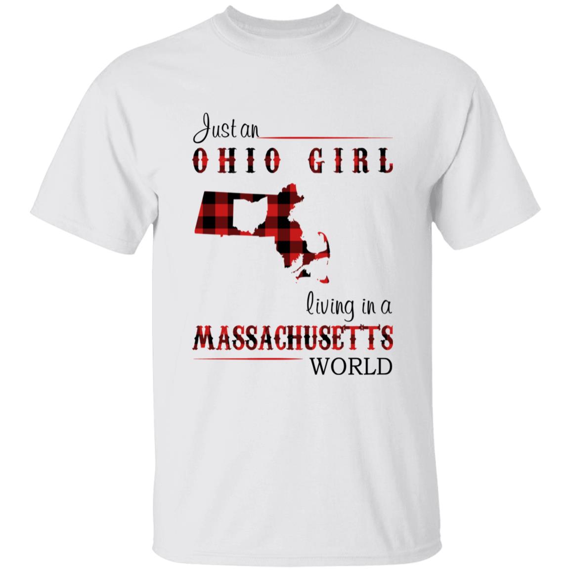 Just An Ohio Girl Living In A Massachusetts World T-shirt - T-shirt Born Live Plaid Red Teezalo