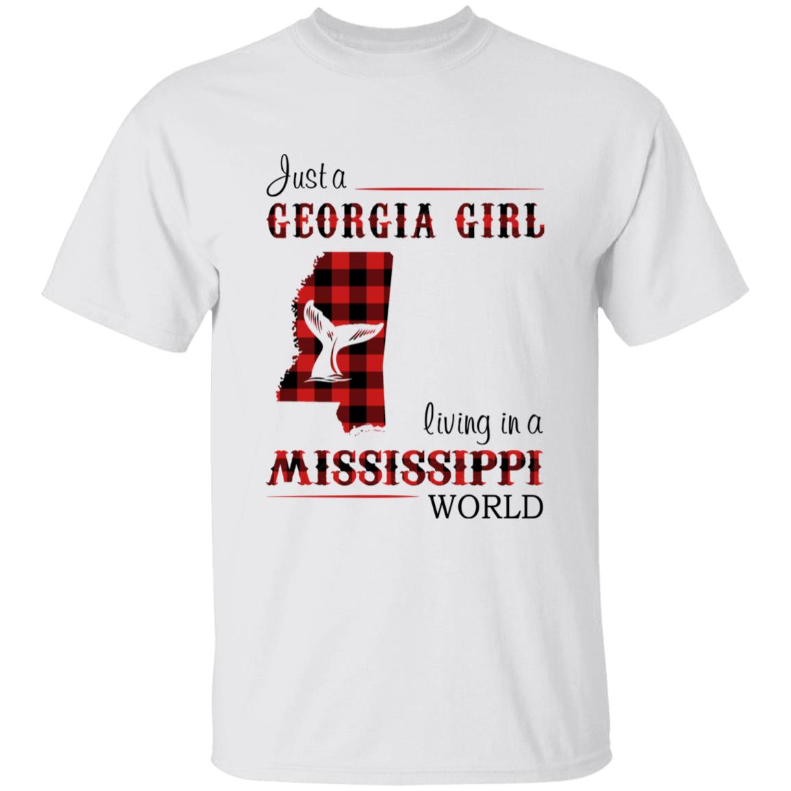 Just A Georgia Girl Living In A Mississippi World T-shirt - T-shirt Born Live Plaid Red Teezalo