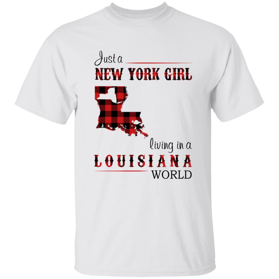 Just A New York Girl Living In A Louisiana World T-shirt - T-shirt Born Live Plaid Red Teezalo