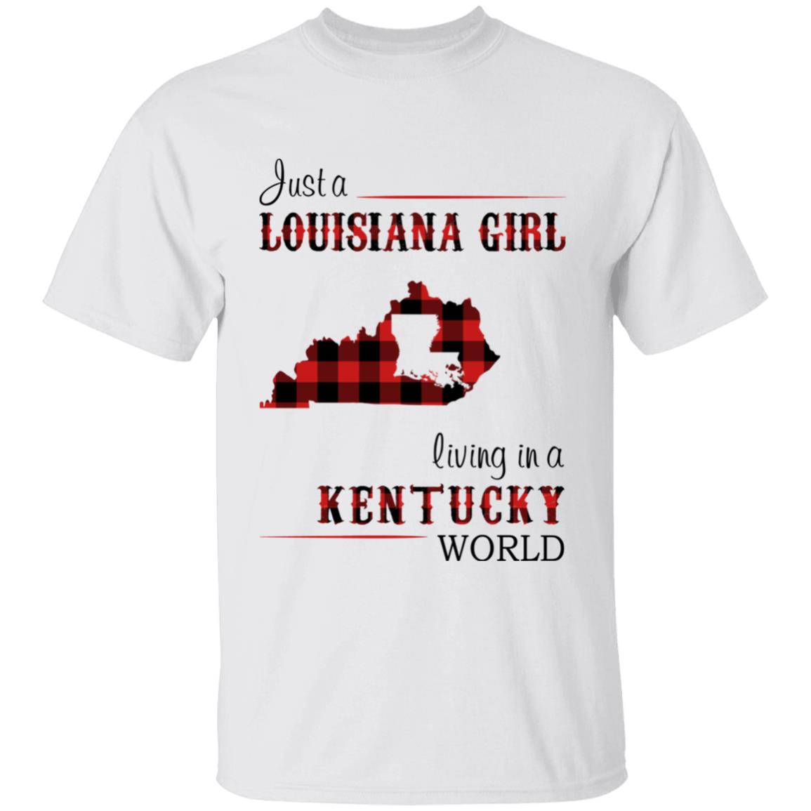 Just A Louisiana Girl Living In A Kentucky World T-shirt - T-shirt Born Live Plaid Red Teezalo