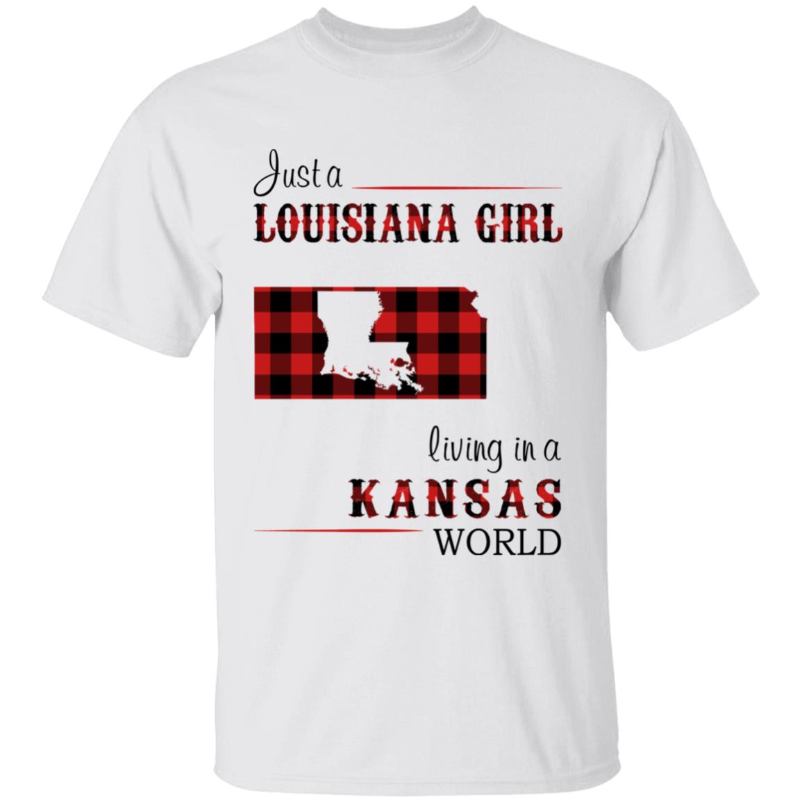 Just A Louisiana Girl Living In A Kansas World T-shirt - T-shirt Born Live Plaid Red Teezalo