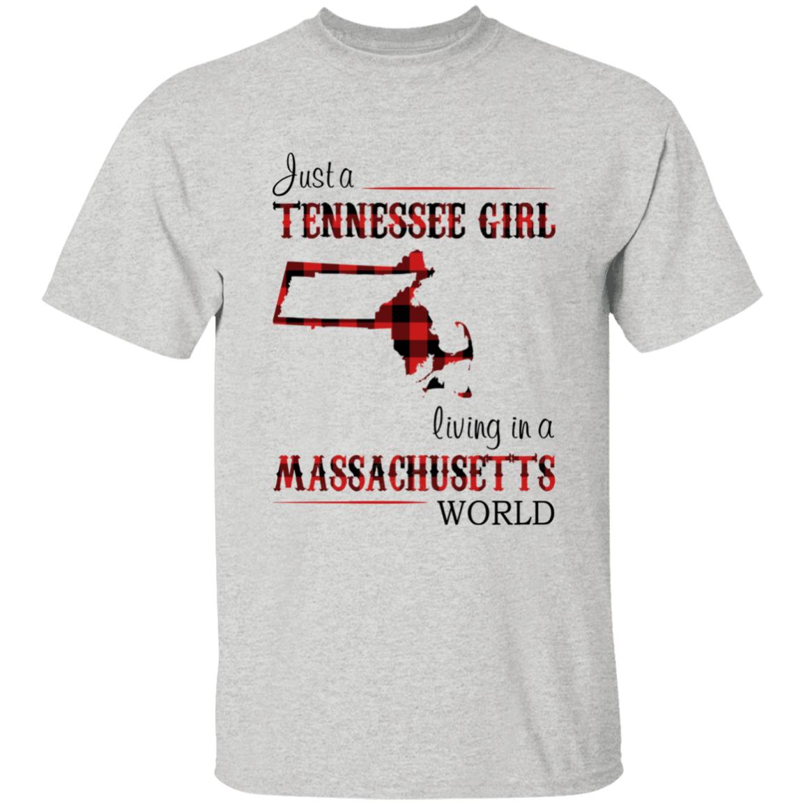 Just A Tennessee Girl Living In A Massachusetts World T-shirt - T-shirt Born Live Plaid Red Teezalo