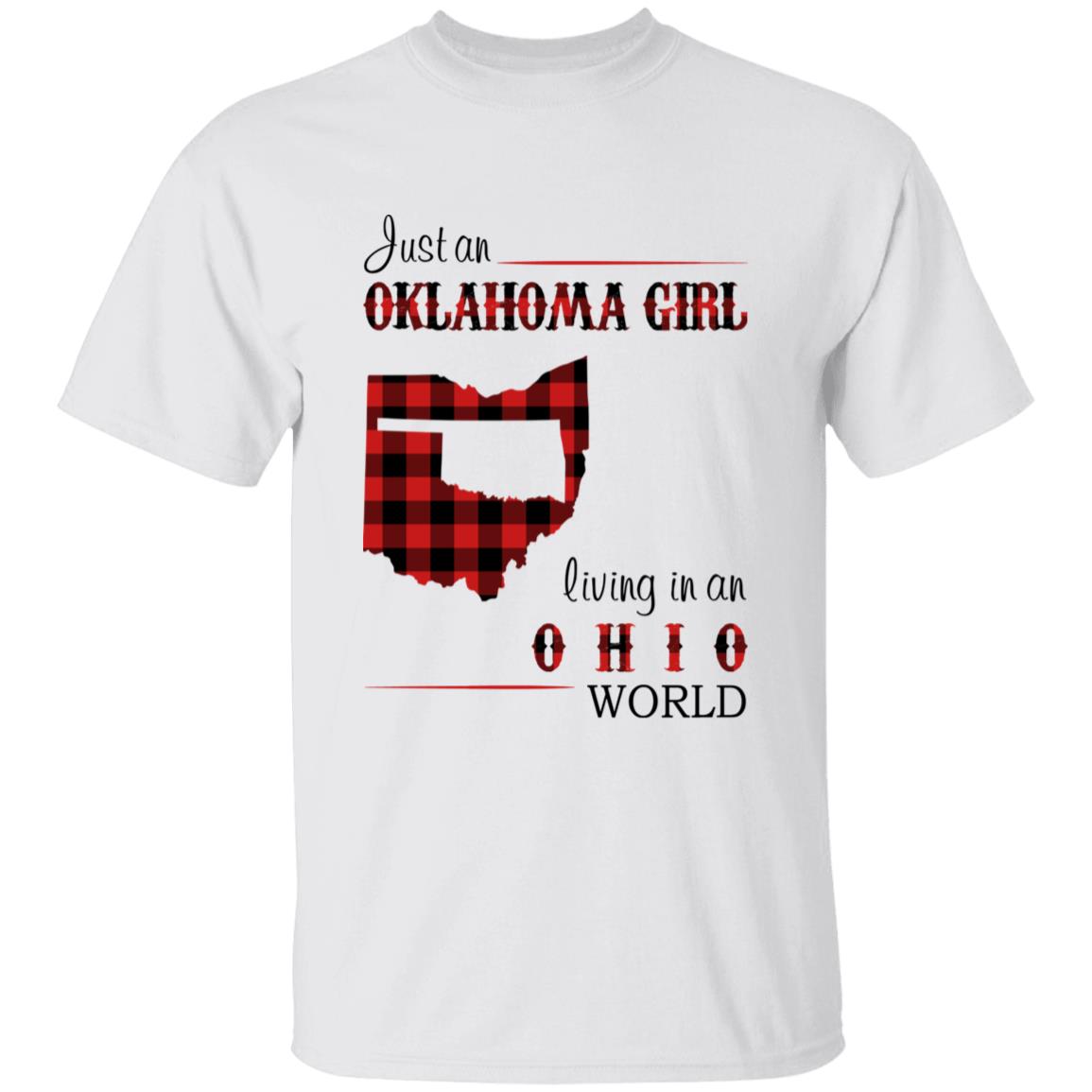 Just An Oklahoma Girl Living In An Ohio World T-shirt - T-shirt Born Live Plaid Red Teezalo