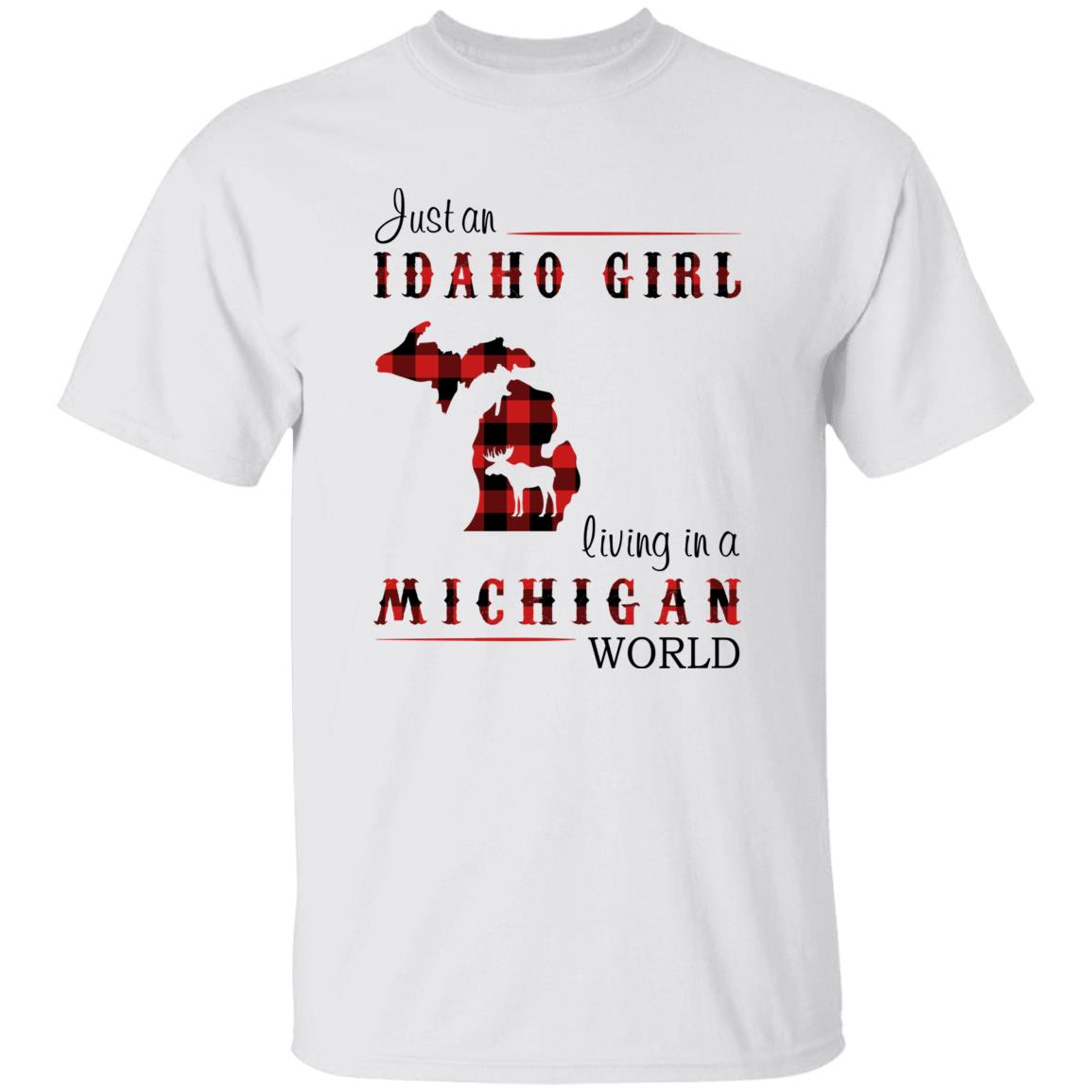 Just An Idaho Girl Living In A Michigan World T-shirt - T-shirt Born Live Plaid Red Teezalo