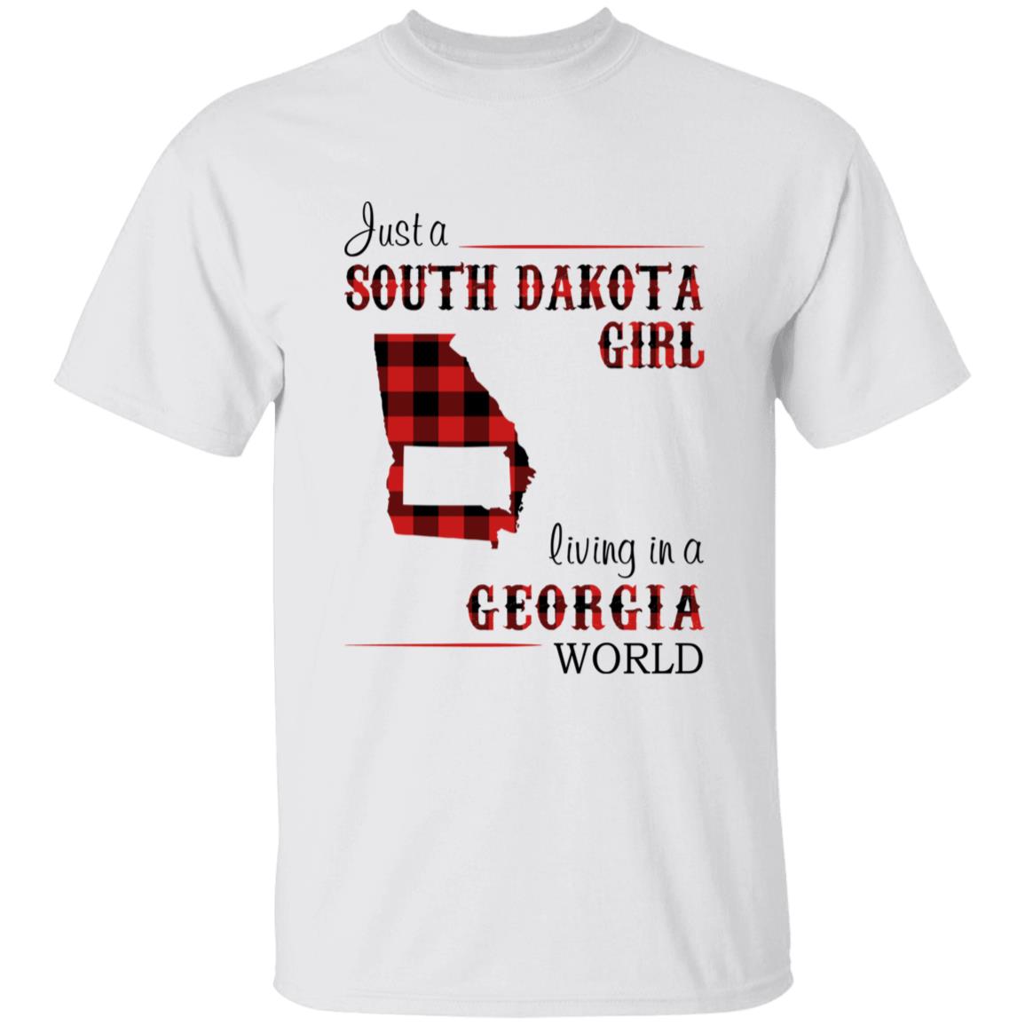 Just A South Dakota Girl Living In A Georgia World T-shirt - T-shirt Born Live Plaid Red Teezalo