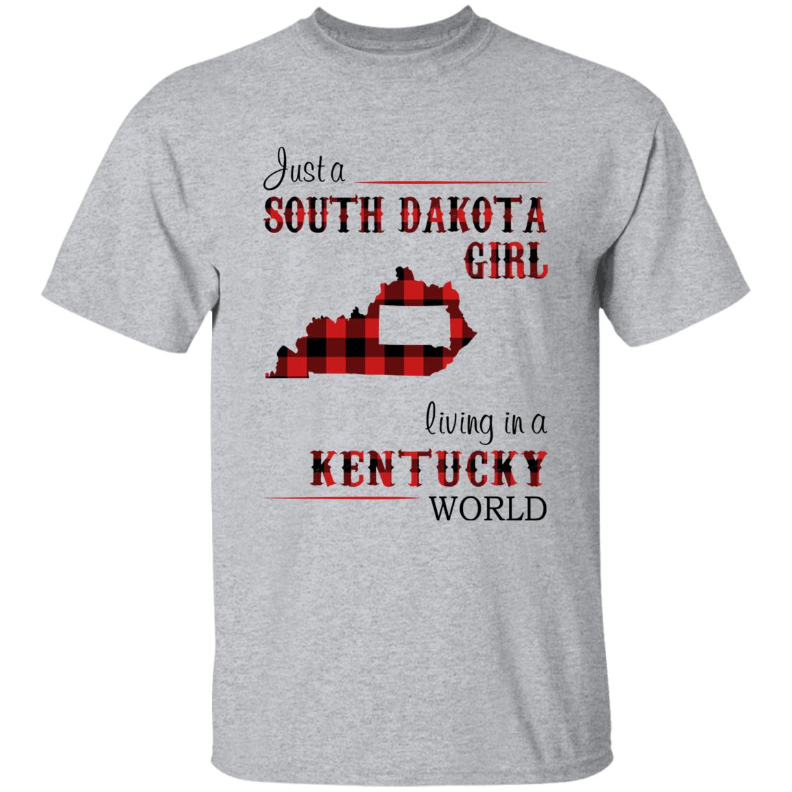 Just A South Dakota Girl Living In A Kentucky World T-shirt - T-shirt Born Live Plaid Red Teezalo