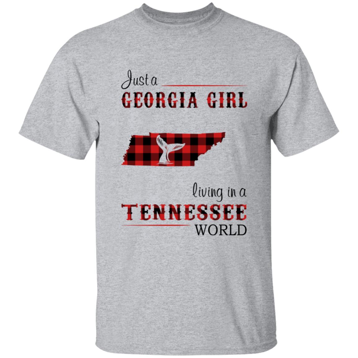 Just A Georgia Girl Living In A Tennessee World T-shirt - T-shirt Born Live Plaid Red Teezalo