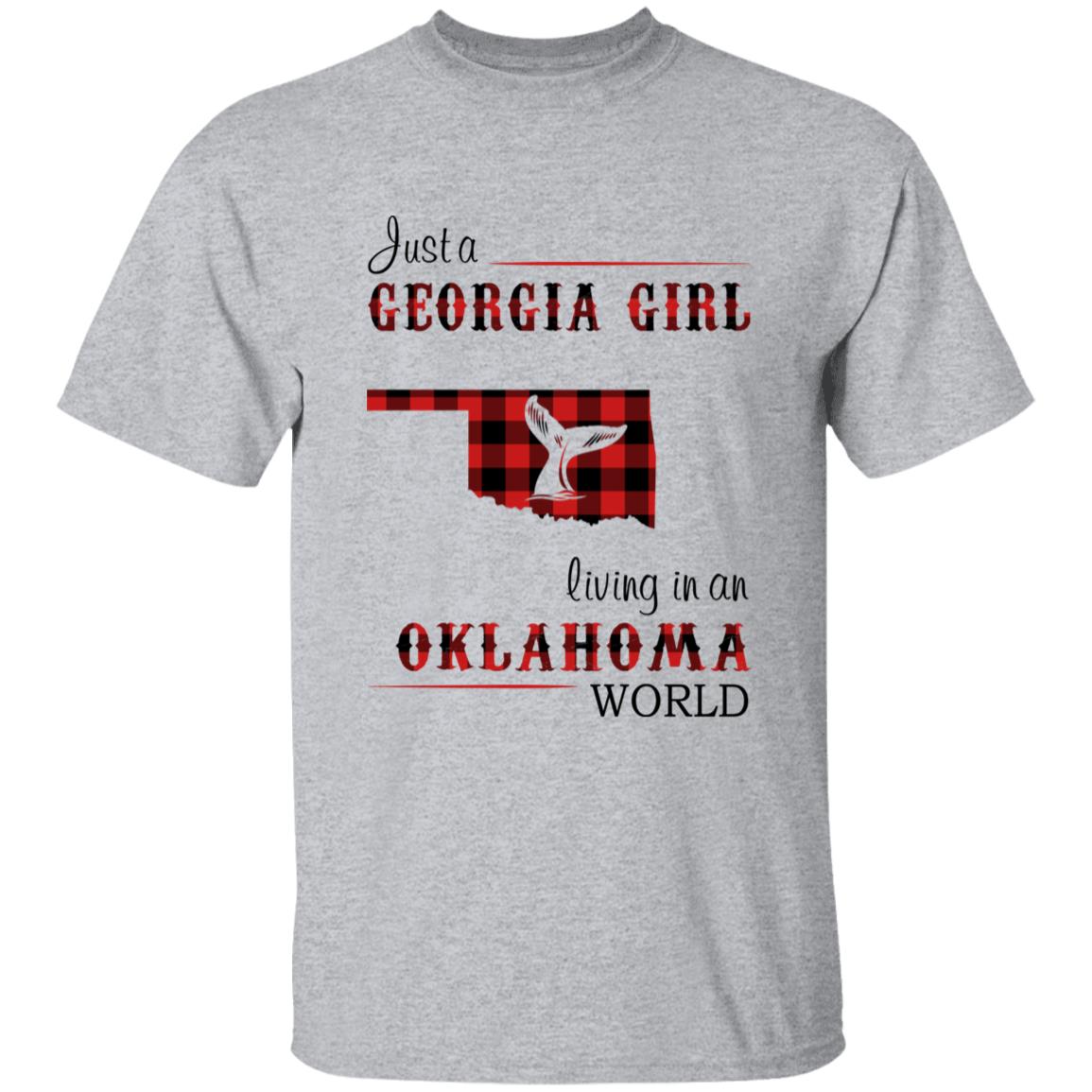 Just A Georgia Girl Living In An Oklahoma World T-shirt - T-shirt Born Live Plaid Red Teezalo