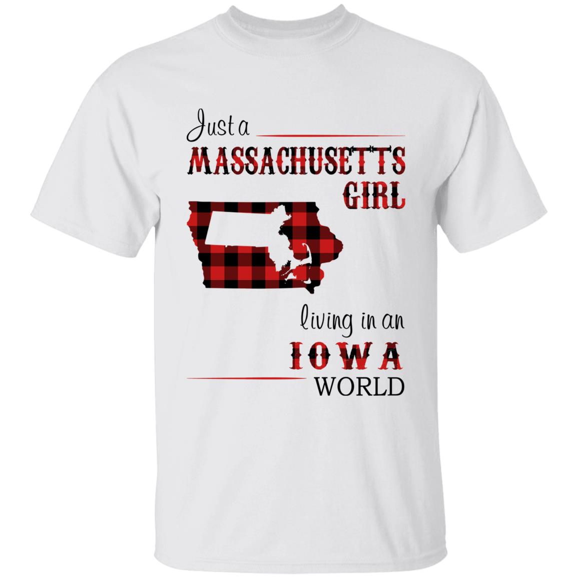 Just A Massachusetts Girl Living In An Iowa World T-shirt - T-shirt Born Live Plaid Red Teezalo