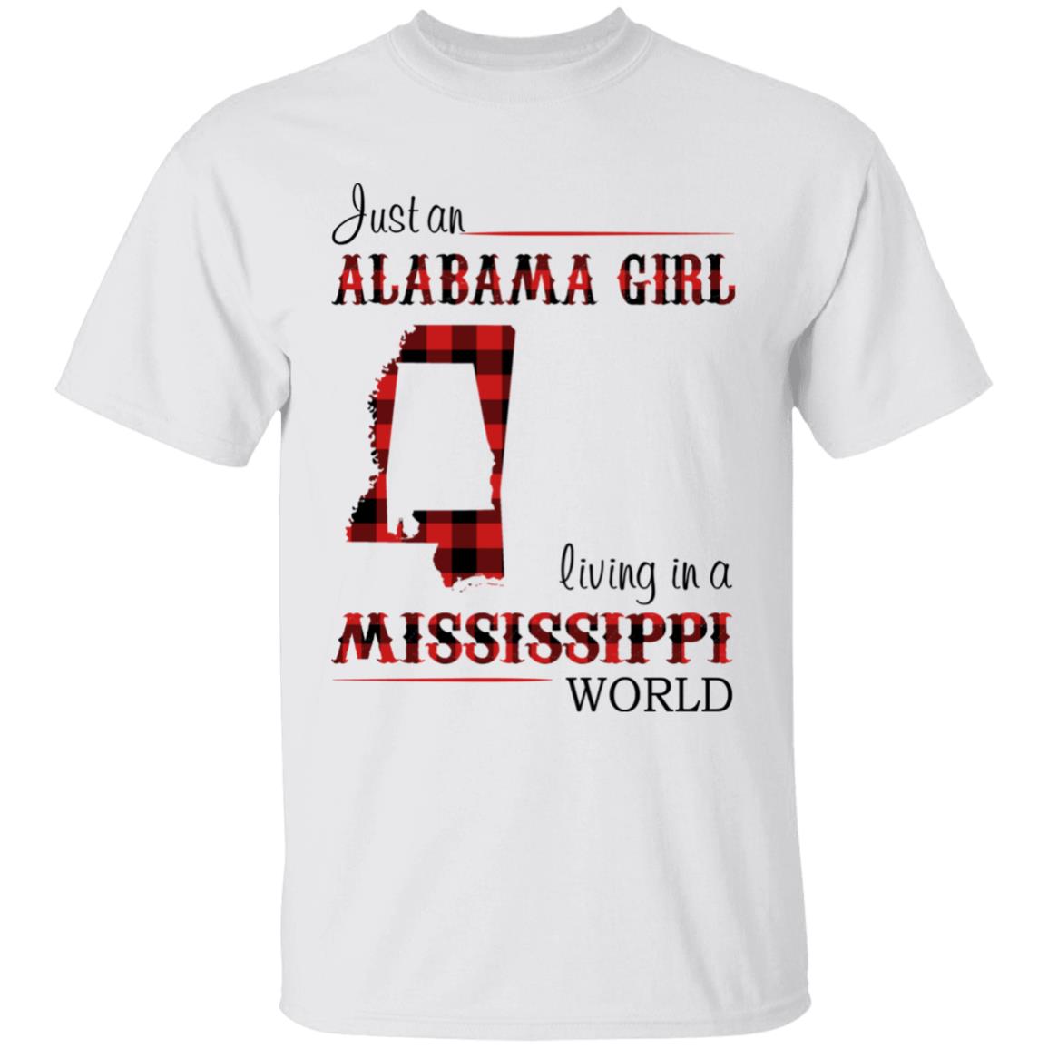 Just An Alabama  Girl Living In A Mississippi World T-shirt - T-shirt Born Live Plaid Red Teezalo