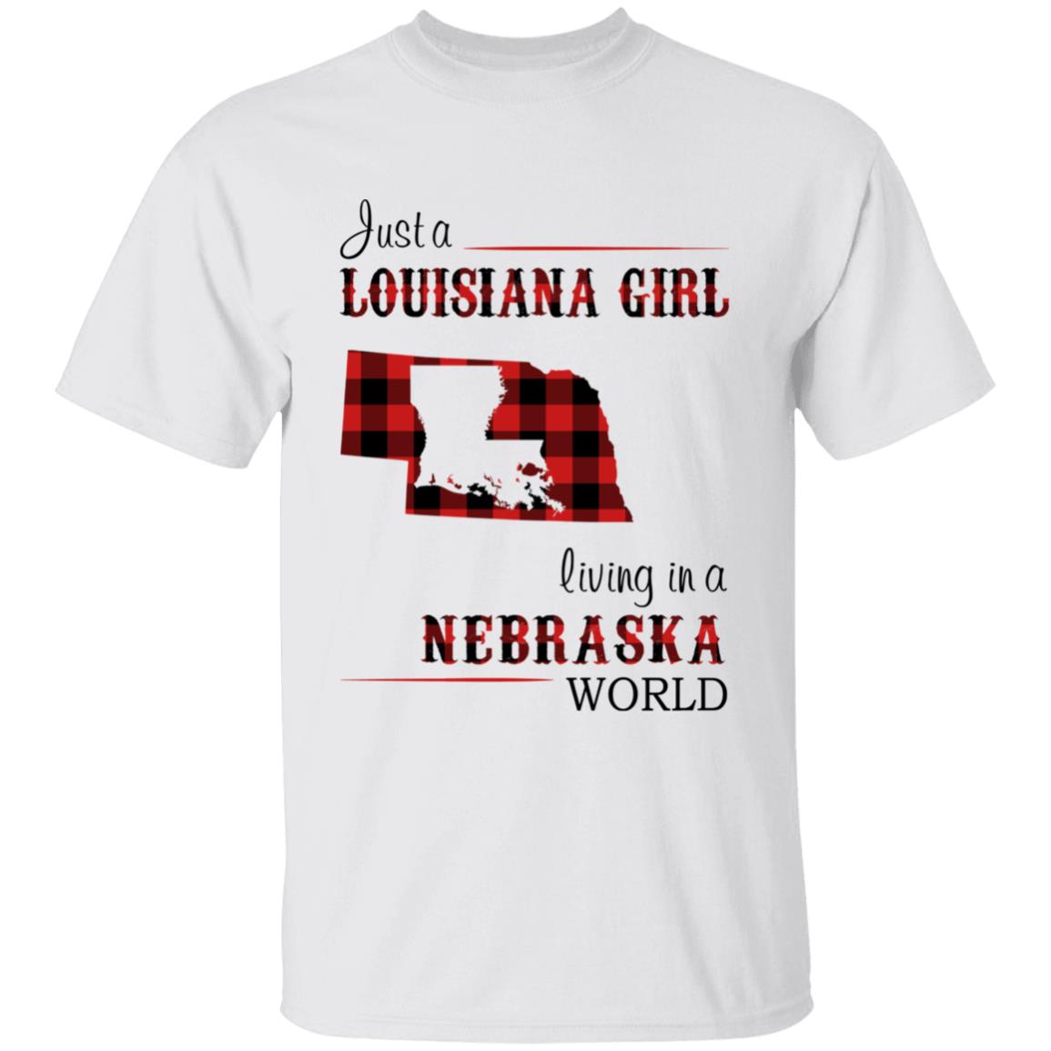 Just A Louisiana Girl Living In A Nebraska World T-shirt - T-shirt Born Live Plaid Red Teezalo