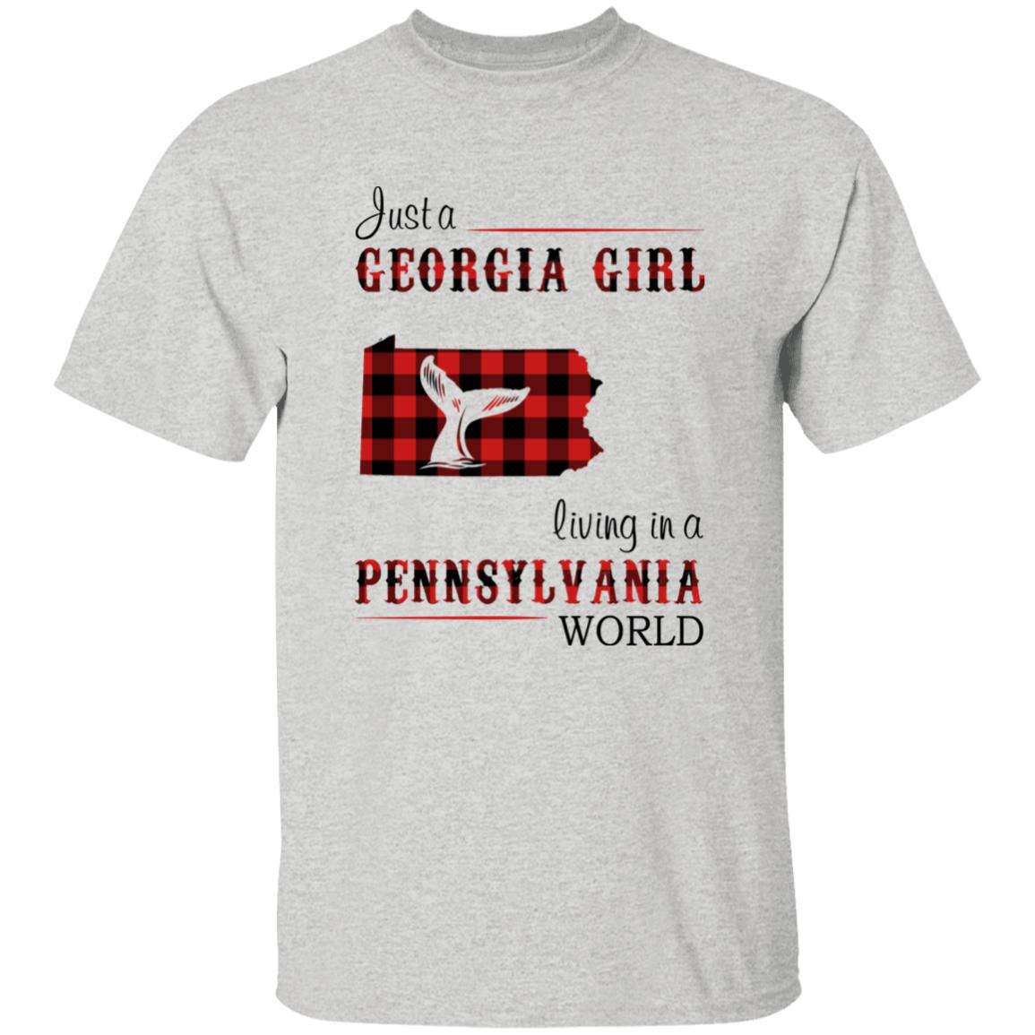 Just A Georgia Girl Living In A Pennsylvania World T-shirt - T-shirt Born Live Plaid Red Teezalo