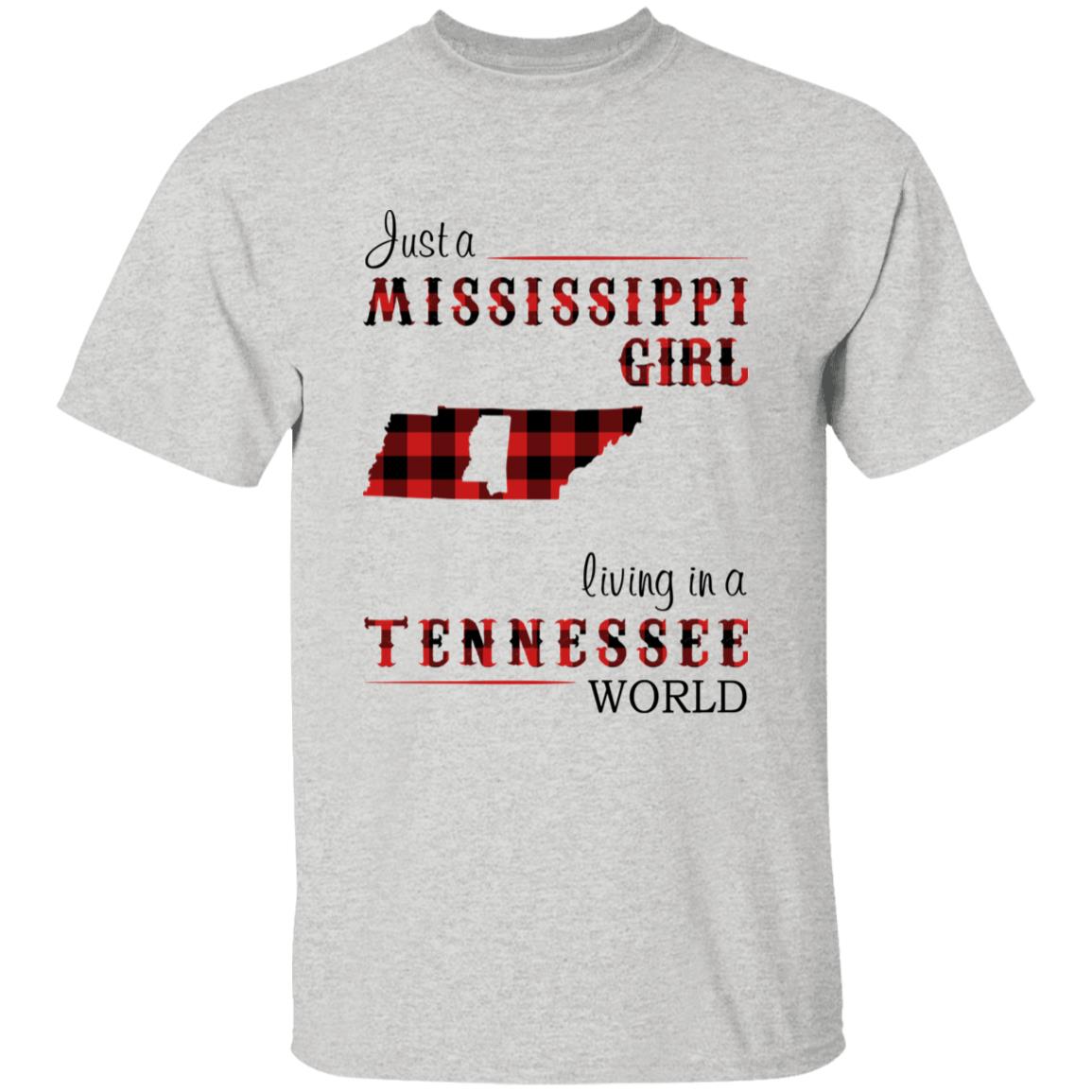 Just A Mississippi Girl Living In A Tennessee World T-shirt - T-shirt Born Live Plaid Red Teezalo