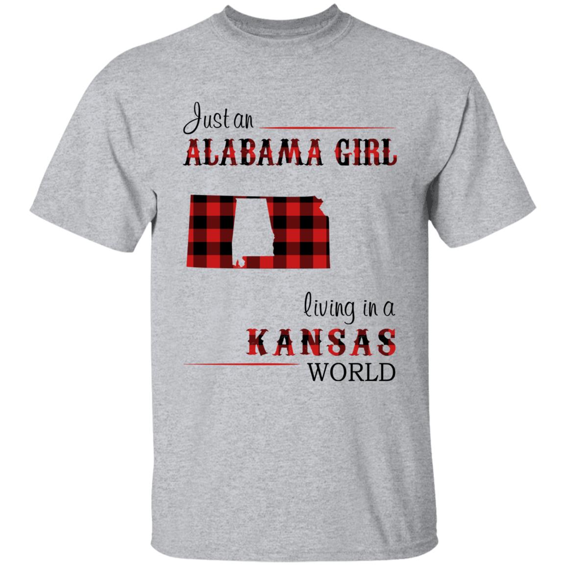 Just An Alabama Girl Living In A Kansas World T-shirt - T-shirt Born Live Plaid Red Teezalo