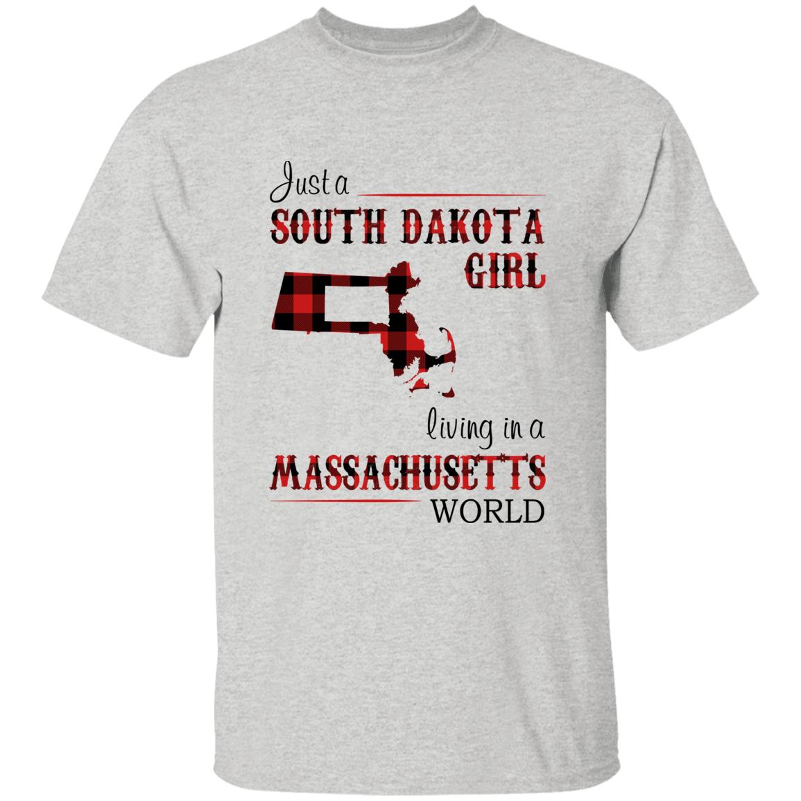 Just A South Dakota Girl Living In A Massachusetts World T-shirt - T-shirt Born Live Plaid Red Teezalo