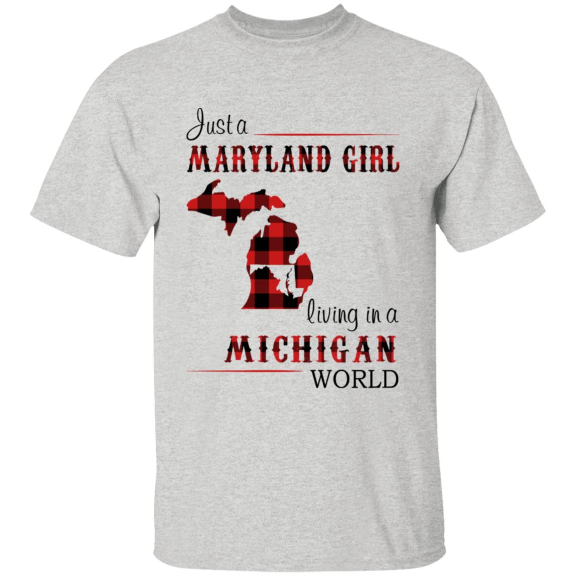 Just A Maryland Girl Living In A Michigan World T-shirt - T-shirt Born Live Plaid Red Teezalo