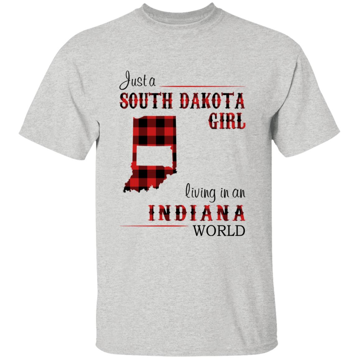 Just A South Dakota Girl Living In An Indiana World T-shirt - T-shirt Born Live Plaid Red Teezalo