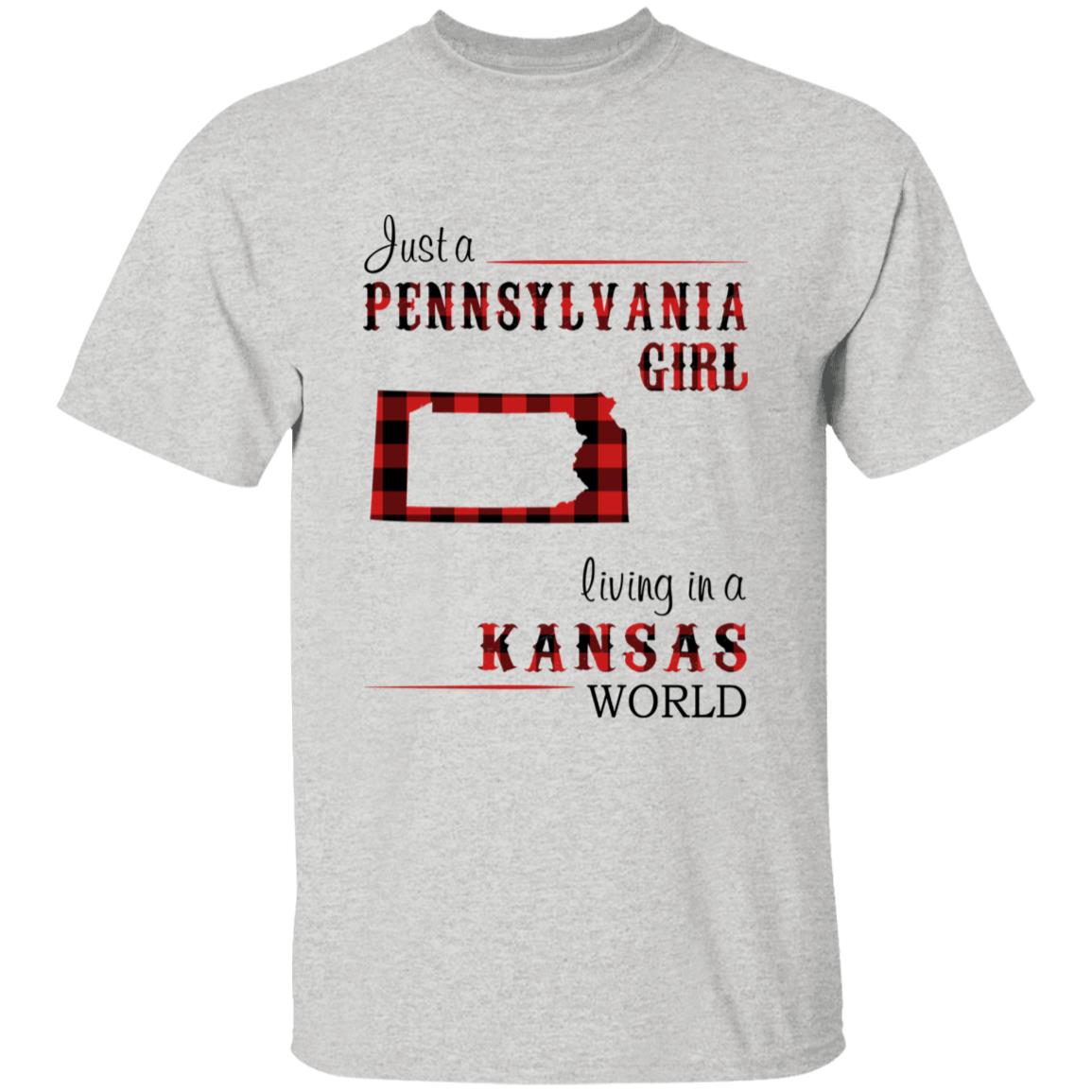 Just A Pennsylvania Girl Living In A Kansas World T-shirt - T-shirt Born Live Plaid Red Teezalo