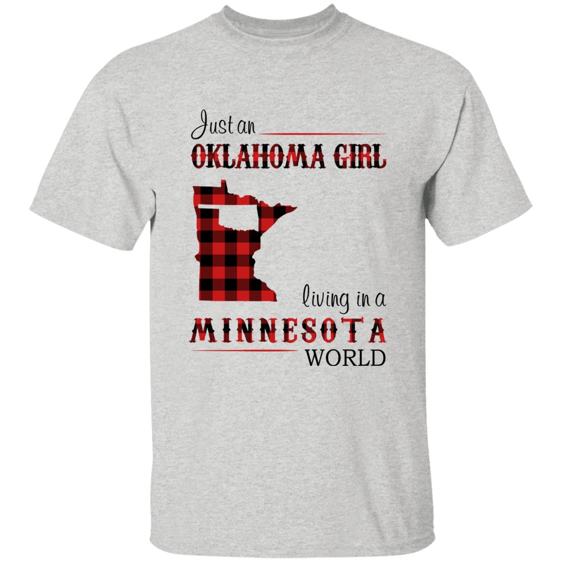 Just An Oklahoma Girl Living In A Minnesota World T-shirt - T-shirt Born Live Plaid Red Teezalo