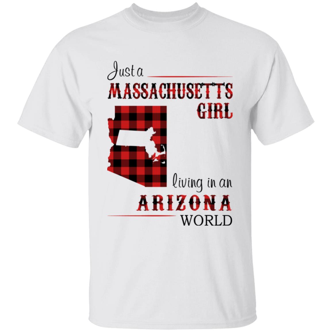 Just A Massachusetts Girl Living In An Arizona World T-shirt - T-shirt Born Live Plaid Red Teezalo