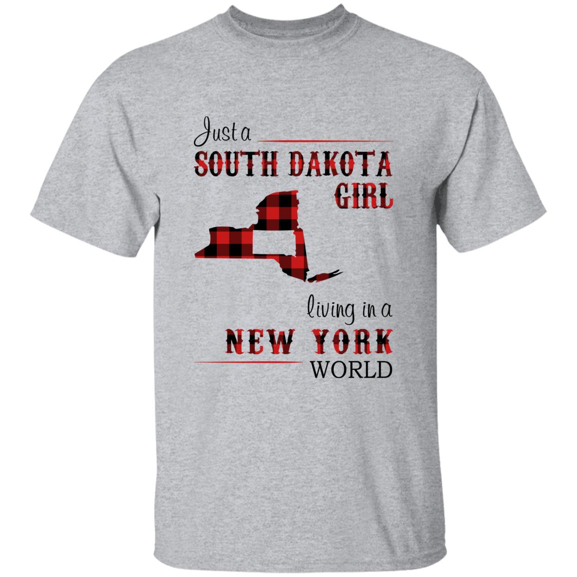 Just A South Dakota Girl Living In A New York World T-shirt - T-shirt Born Live Plaid Red Teezalo