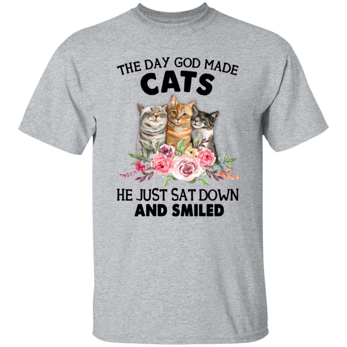 Funny Cat Shirt, The Day God Made Cats He Just Sat Down And Smiled - T-Shirts Teezalo