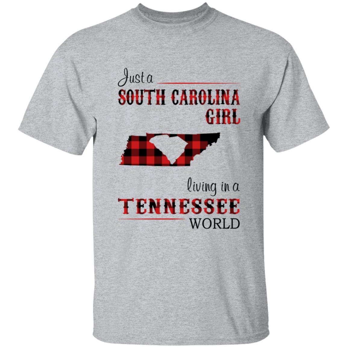 Just A South Carolina Girl Living In A Tennessee World T-shirt - T-shirt Born Live Plaid Red Teezalo