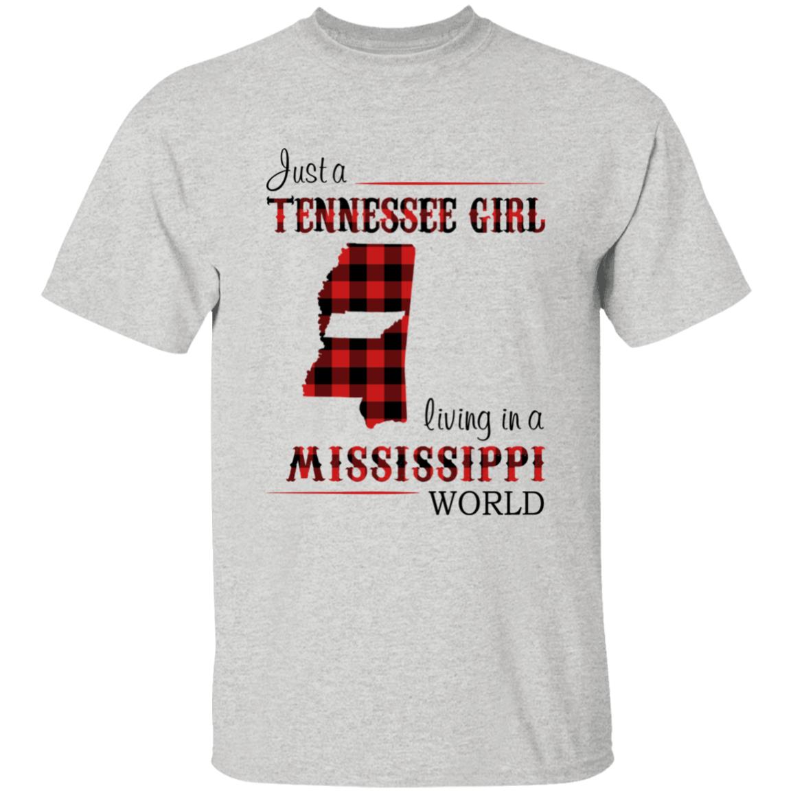 Just A Tennessee Girl Living In A Mississippi World T-shirt - T-shirt Born Live Plaid Red Teezalo