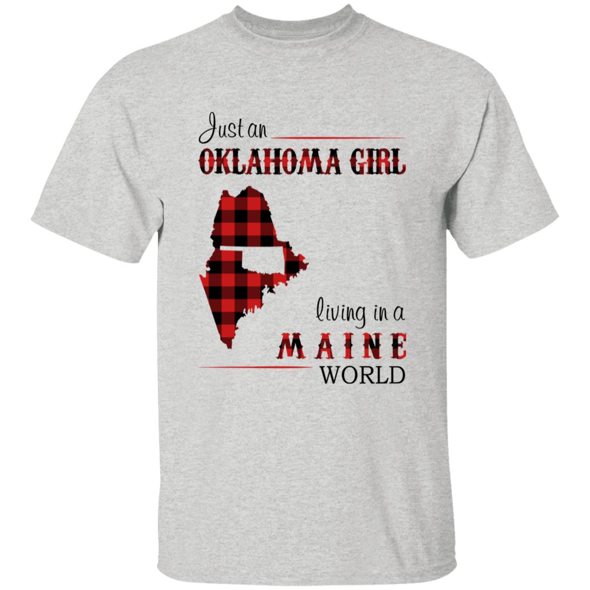 Just An Oklahoma Girl Living In A Maine World T-shirt - T-shirt Born Live Plaid Red Teezalo