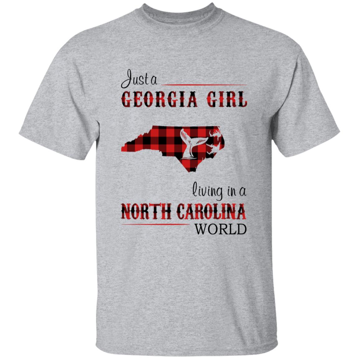 Just A Georgia Girl Living In A North Carolina World T-shirt - T-shirt Born Live Plaid Red Teezalo