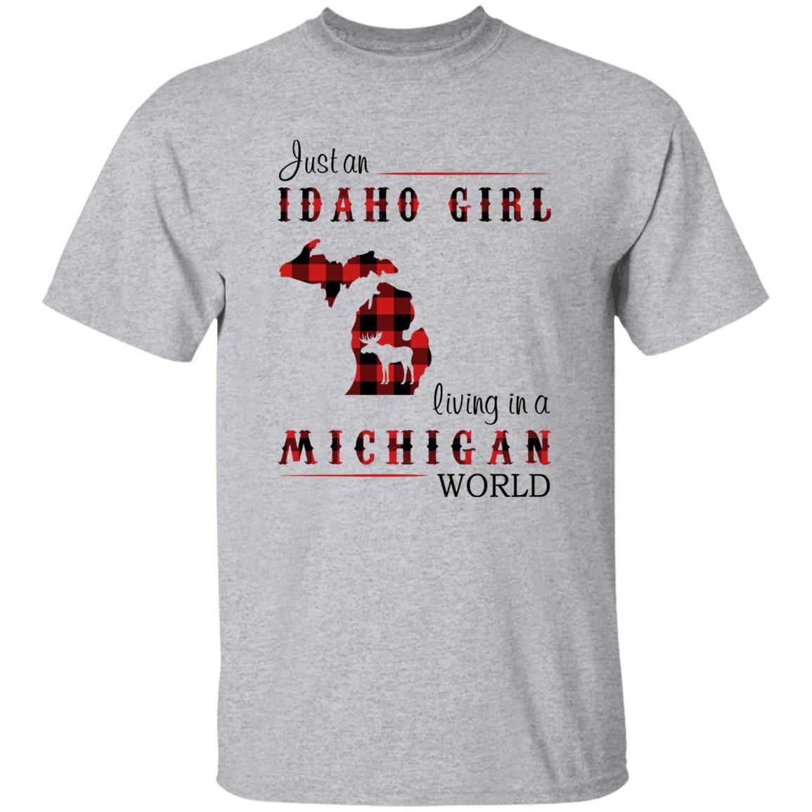 Just An Idaho Girl Living In A Michigan World T-shirt - T-shirt Born Live Plaid Red Teezalo