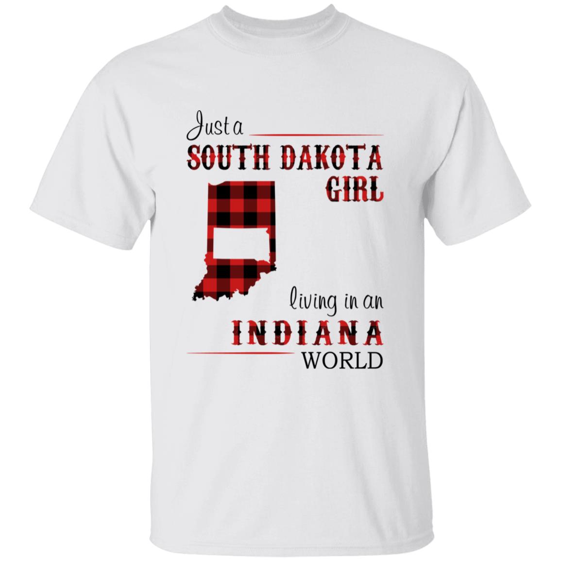 Just A South Dakota Girl Living In An Indiana World T-shirt - T-shirt Born Live Plaid Red Teezalo