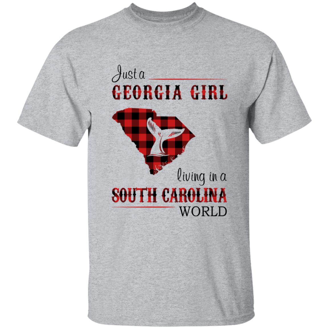 Just A Georgia Girl Living In A South Carolina World T-shirt - T-shirt Born Live Plaid Red Teezalo