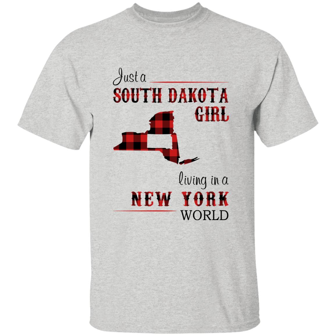 Just A South Dakota Girl Living In A New York World T-shirt - T-shirt Born Live Plaid Red Teezalo